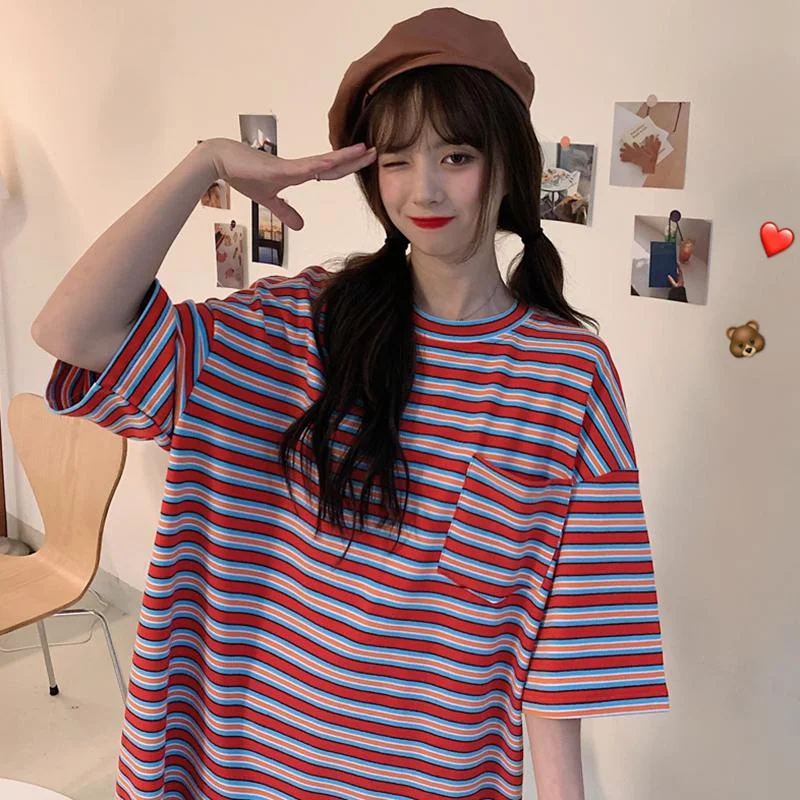 Women's Casual Retro Strips Maxi T-shirts