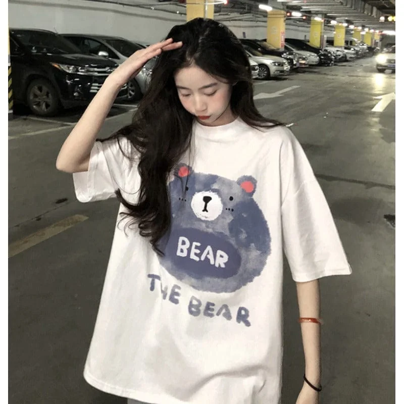 Women's Kawaii Bear Printed Cotton T-shirt