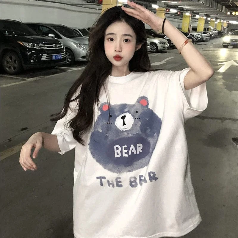 Women's Kawaii Bear Printed Cotton T-shirt