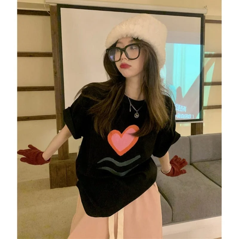 Women's Kawaii Love Heart Casual Tee