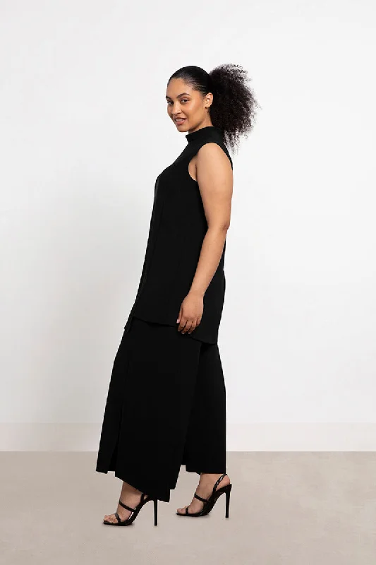 Sleeveless Mock Neck Slit Tunic | Black