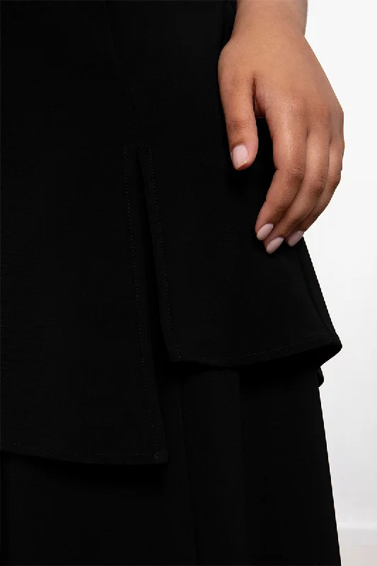 Sleeveless Mock Neck Slit Tunic | Black