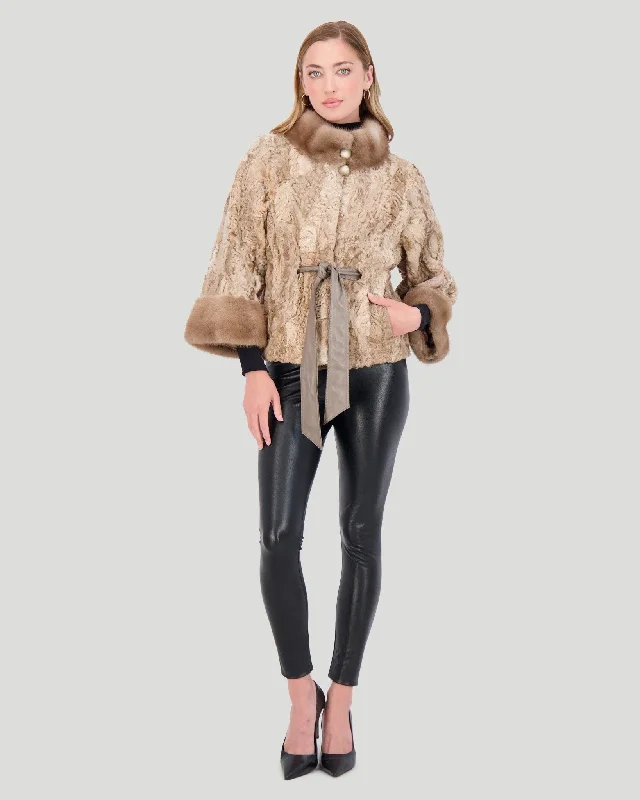 Lamb Jacket With Mink Collar