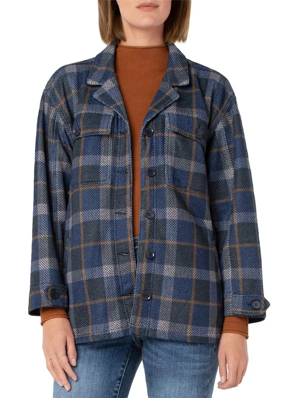 Womens Tartan Plaid Boxy Jacket