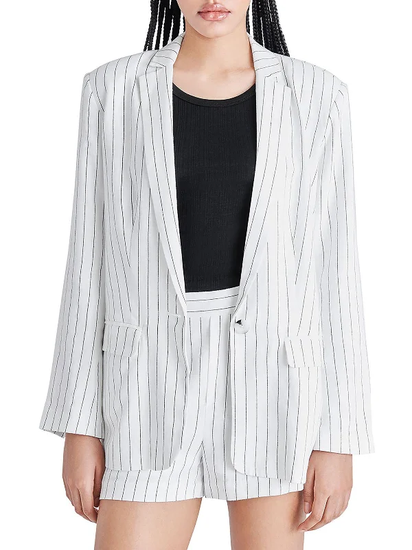 Jessa Womens Linen Blend Pinstripe One-Button Blazer