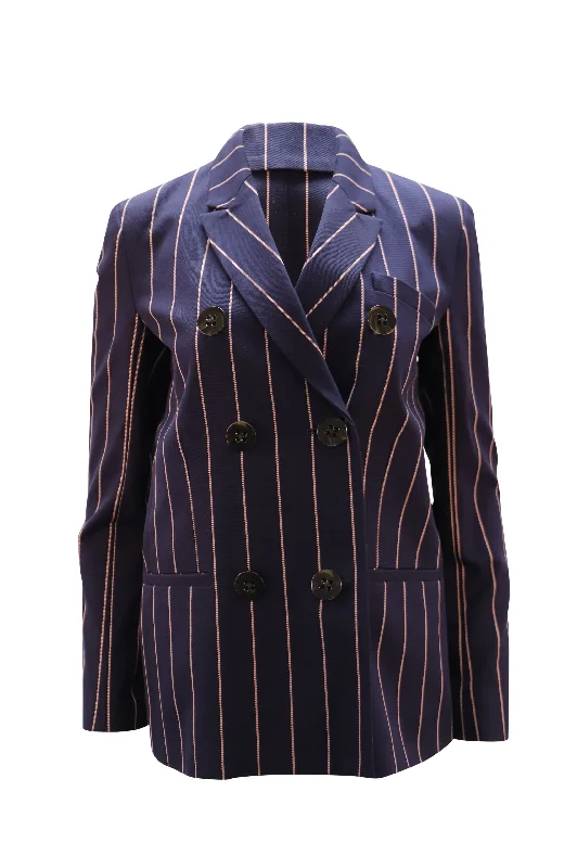 Victoria Beckham Double-Breasted Pinstriped Blazer in Blue Cotton