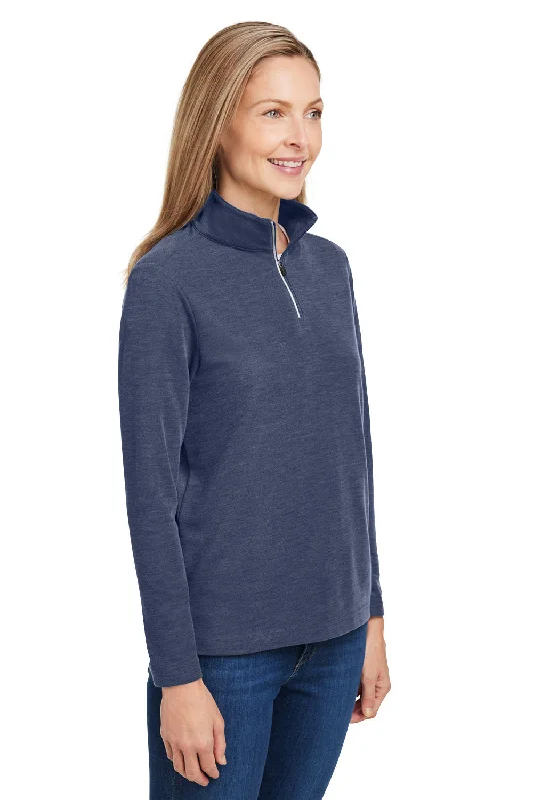 Core 365 Womens Fusion ChromaSoft Performance Moisture Wicking Pique 1/4 Zip Sweatshirt - Heather Classic Navy Blue