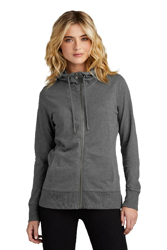 District Womens French Terry Full Zip Hooded Sweatshirt Hoodie - Washed Coal Grey