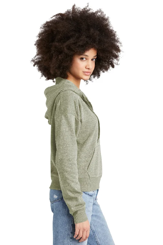 District Womens Perfect Tri Fleece 1/4 Zip Hooded Sweatshirt Hoodie - Military Green Frost