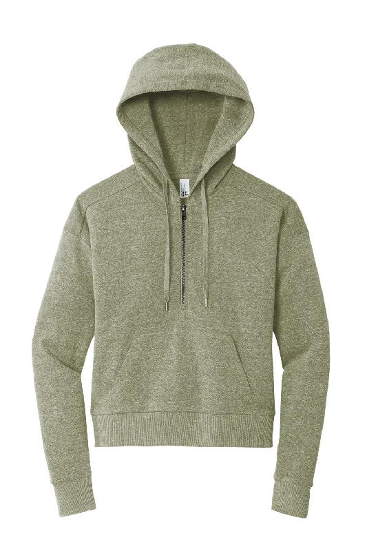 District Womens Perfect Tri Fleece 1/4 Zip Hooded Sweatshirt Hoodie - Military Green Frost