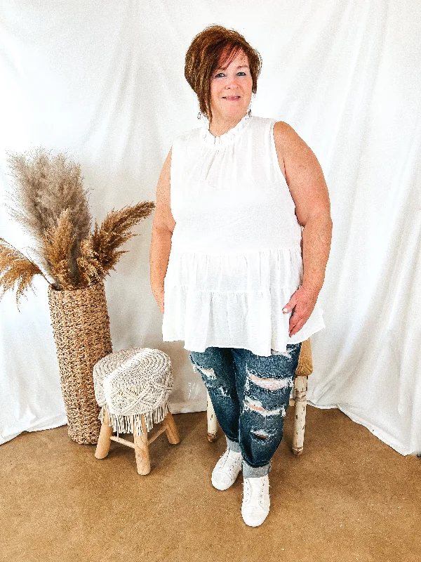 Days In the Sun High Neck Tiered Tank Top in White