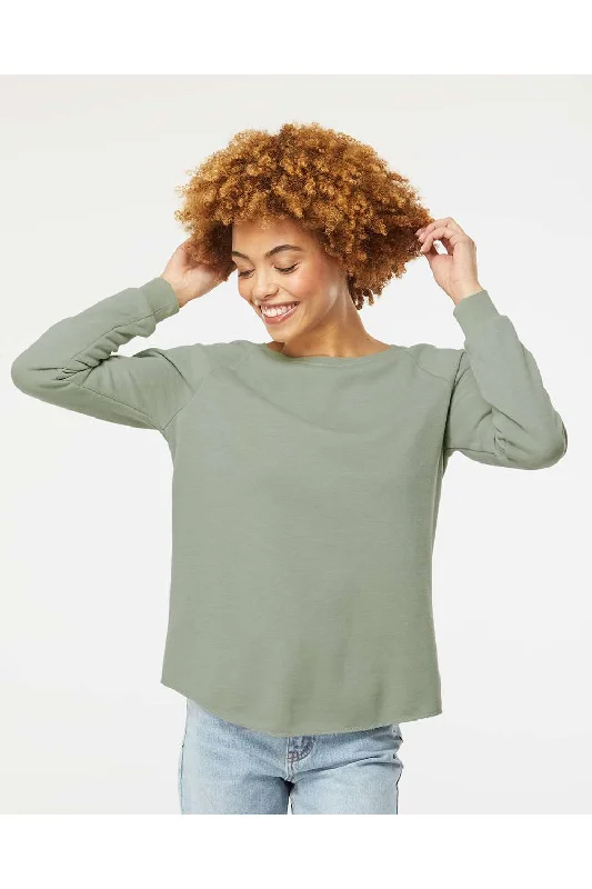 Independent Trading Co. Womens California Wave Wash Crewneck Sweatshirt - Sage Green - NEW