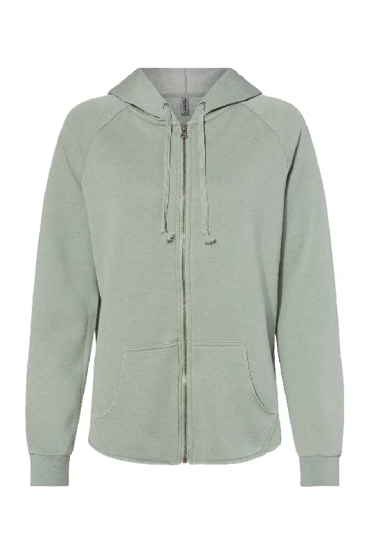 Independent Trading Co. Womens California Wave Wash Full Zip Hooded Sweatshirt Hoodie - Sage Green - NEW