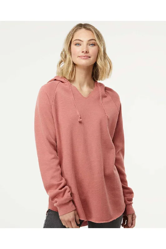 Independent Trading Co. Womens California Wave Wash Hooded Sweatshirt Hoodie - Dusty Rose Pink - NEW