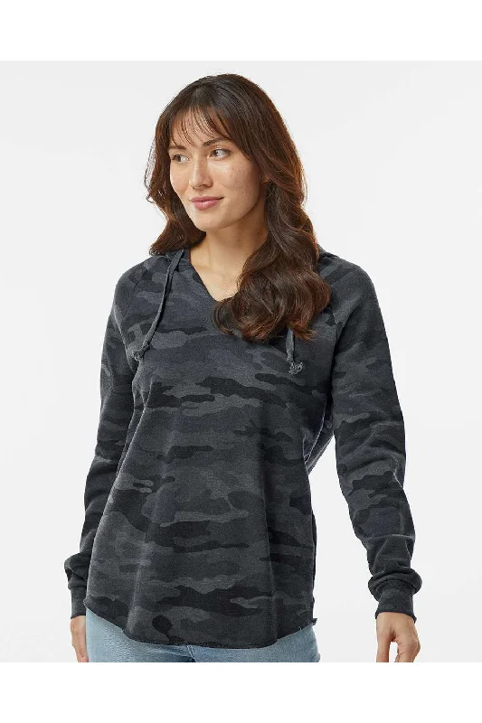 Independent Trading Co. Womens California Wave Wash Hooded Sweatshirt Hoodie - Heather Black Camo - NEW