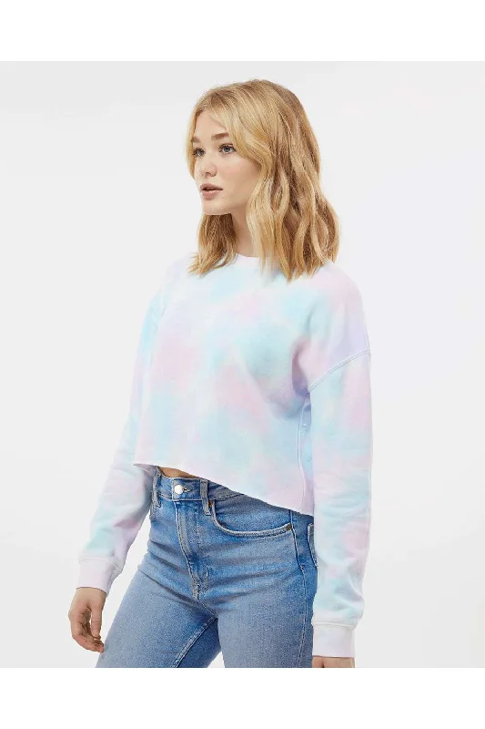 Independent Trading Co. Womens Crop Crewneck Sweatshirt - Cotton Candy Tie Dye - NEW