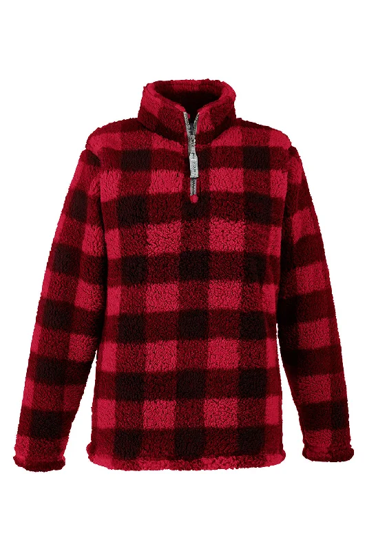 J America Womens Epic Sherpa Fleece 1/4 Zip Sweatshirt - Red/Black - Closeout