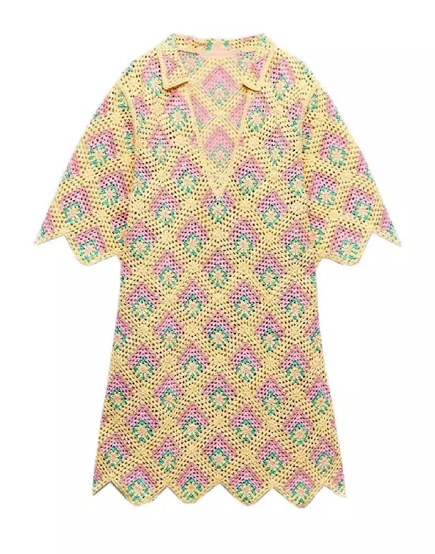 Knitted Geometric Pattern Short Dress