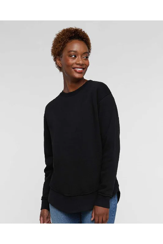 LAT Womens Weekend Fleece Crewneck Sweatshirt - Black - NEW