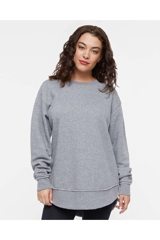 LAT Womens Weekend Fleece Crewneck Sweatshirt - Heather Granite Grey - NEW