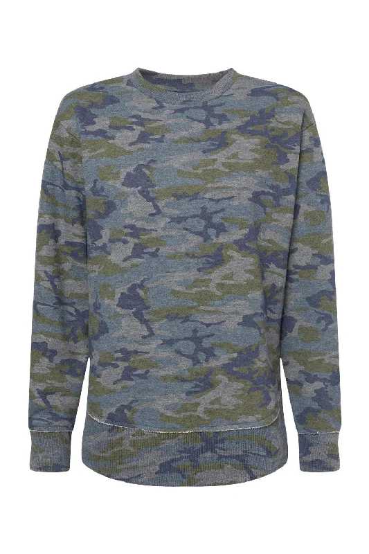 LAT Womens Weekend Fleece Crewneck Sweatshirt - Vintage Camo - NEW