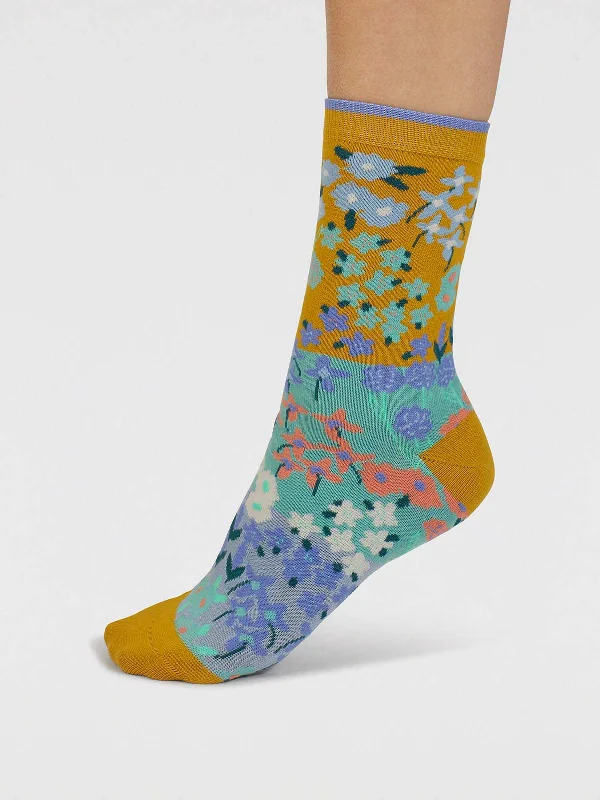 Marguerite Floral Organic Cotton Socks - Cumin Yellow