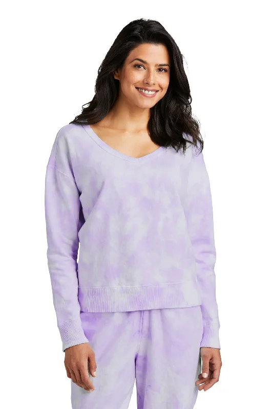 Port & Company Womens Beach Wash Tie Dye V-Neck Sweatshirt - Amethyst Purple