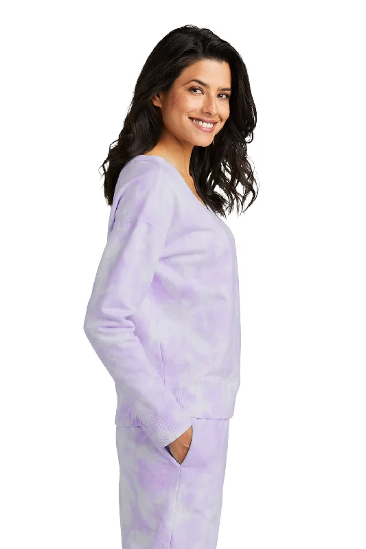 Port & Company Womens Beach Wash Tie Dye V-Neck Sweatshirt - Amethyst Purple