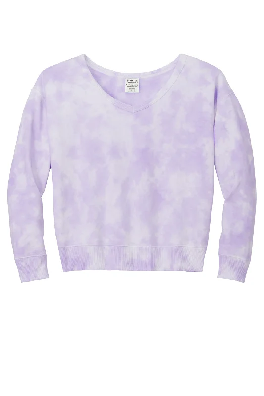 Port & Company Womens Beach Wash Tie Dye V-Neck Sweatshirt - Amethyst Purple