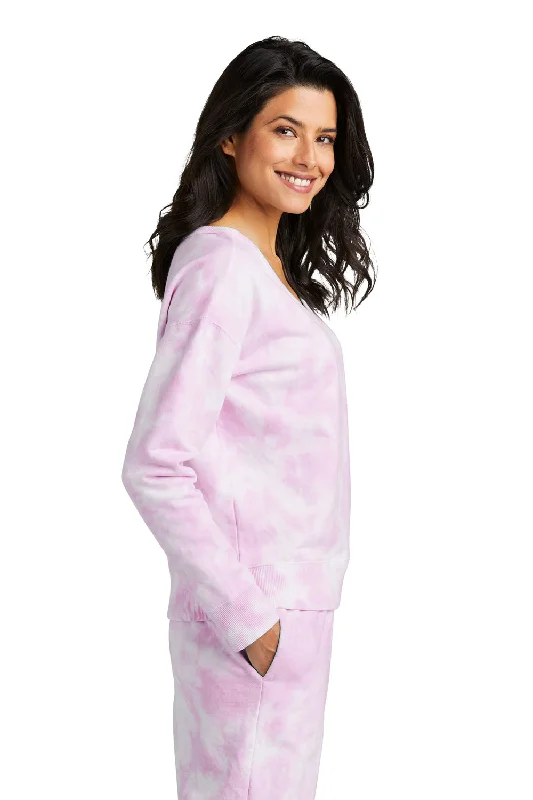 Port & Company Womens Beach Wash Tie Dye V-Neck Sweatshirt - Cerise Pink