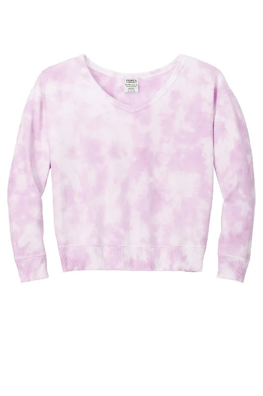 Port & Company Womens Beach Wash Tie Dye V-Neck Sweatshirt - Cerise Pink