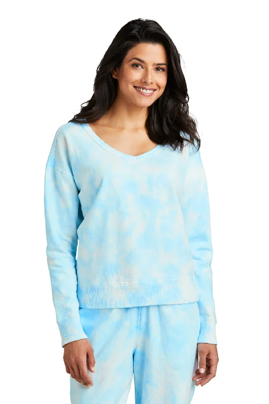 Port & Company Womens Beach Wash Tie Dye V-Neck Sweatshirt - Glacier Blue