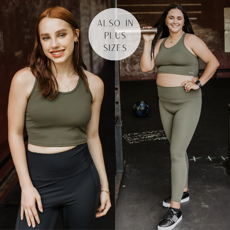 CrossFit Cutie Racer Back Tank Top Sports Bra in Olive Green