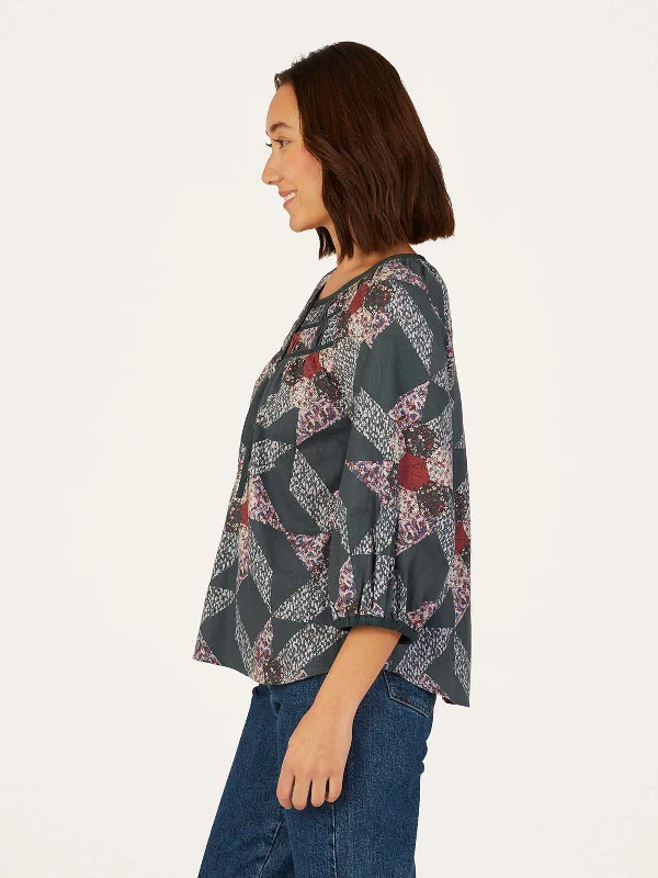 Tarni Hemp Patchwork Blouse - Dark Eucalyptus Green