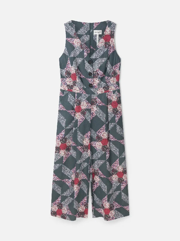 Tarni Hemp Patchwork Jumpsuit - Dark Eucalyptus Green