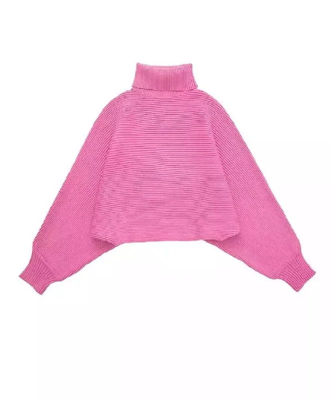 Turtleneck Top And Skirt Knit Set In Pink