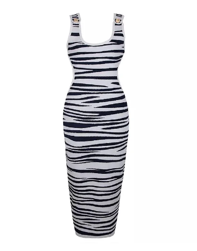 Zebra Print Cutout Long Knit Dress