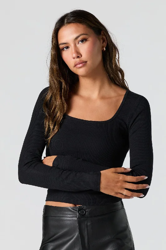 Ribbed Square Neck Long Sleeve Top