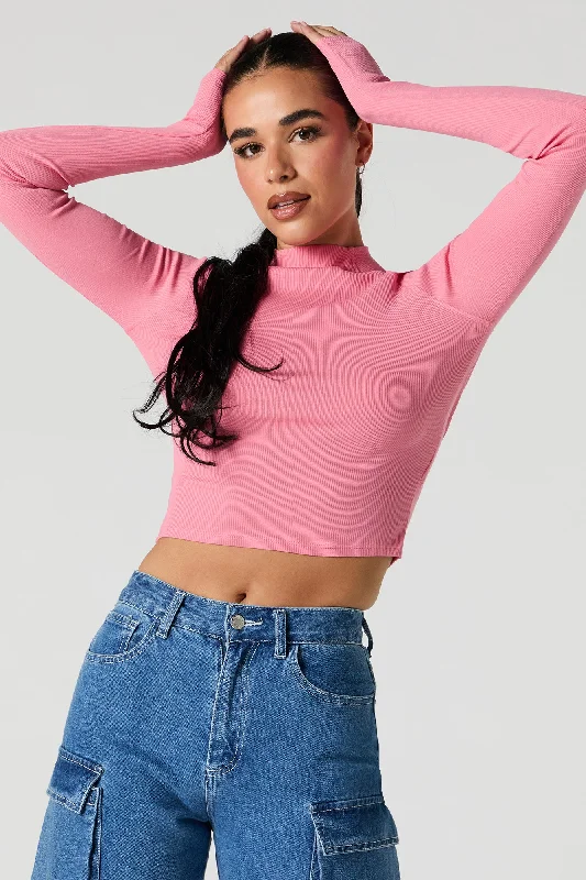 Ribbed Mock Neck Long Sleeve Top