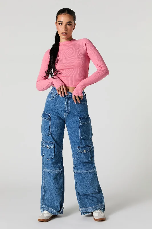 Ribbed Mock Neck Long Sleeve Top