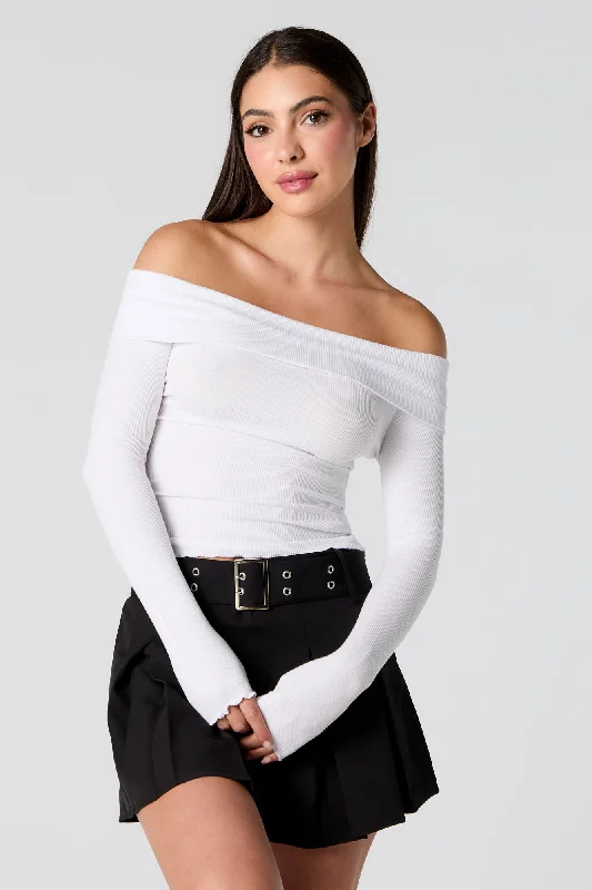 Ribbed Off Shoulder Long Sleeve Top