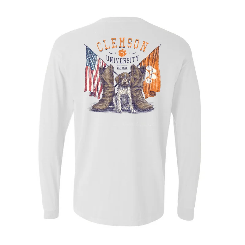 Puppy and Crossed Flags Long Sleeve