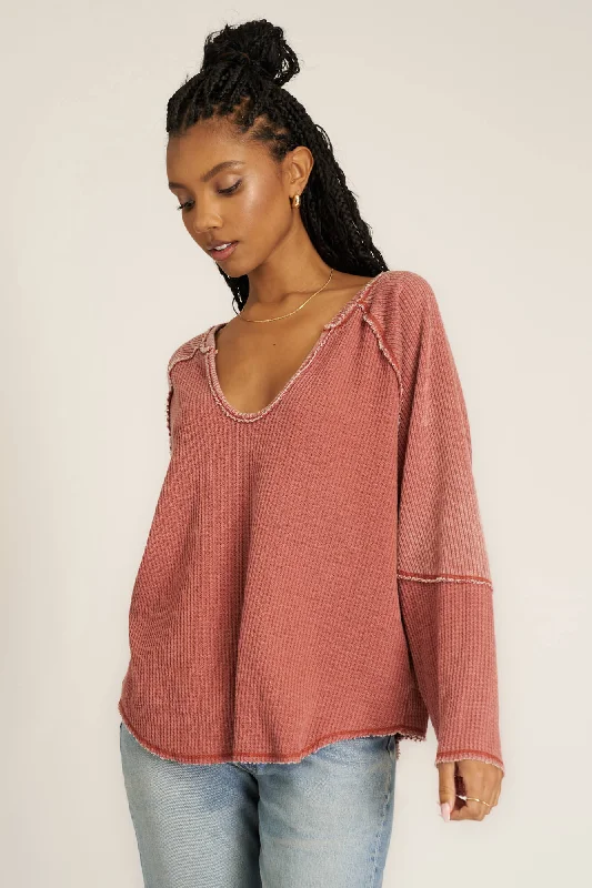 Wylder Scoop Neck Burnout Long Sleeve - Desert Clay