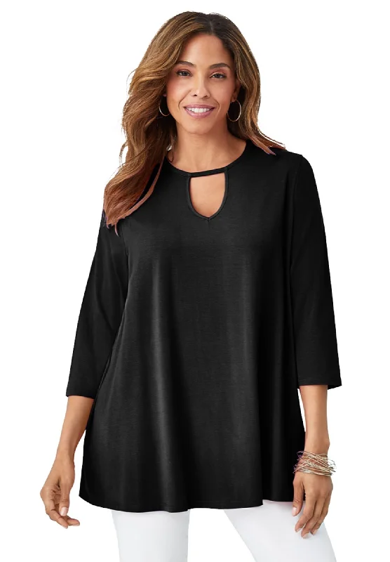 Stretch Knit Keyhole Swing Tunic