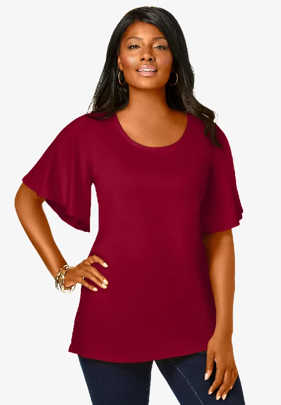 Stretch Knit Flutter Sleeve Tunic