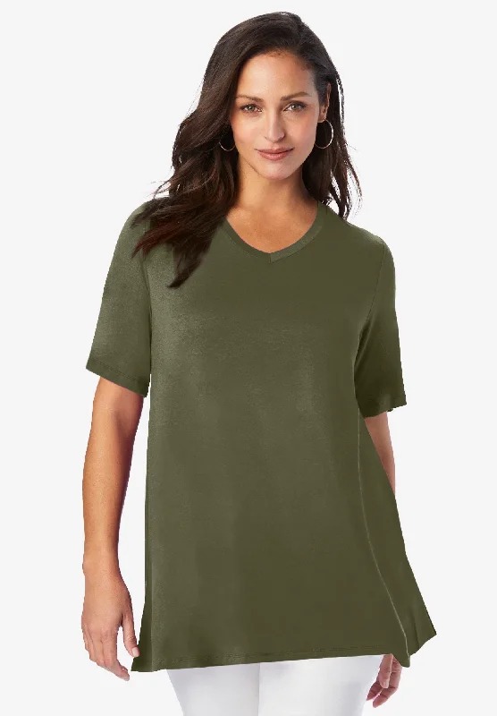 Stretch Knit V-Neck Swing Tunic