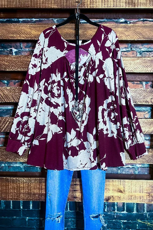 CHEERFUL MOMENTS WINE FLORAL TUNIC