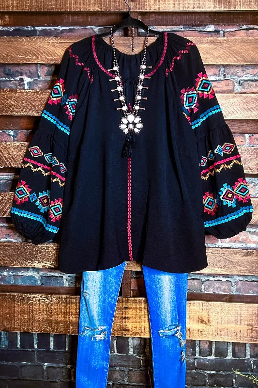 Dance Into The Night 100% Cotton Embroidered Tunic In Black