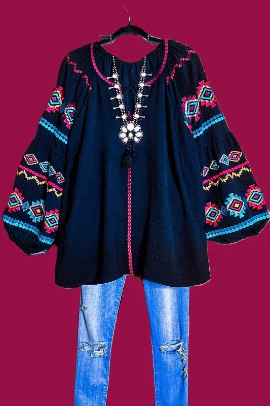 Dance Into The Night 100% Cotton Embroidered Tunic In Black