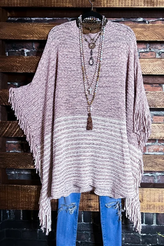 EVERYTHING YOU NEED BOUCLE RUANA TUNIC PONCHO ASH PINK